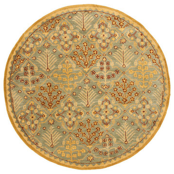 Safavieh Antiquity Collection AT613 Rug, Light Blue/Gold, 6' Round
