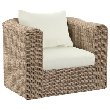 TK Classics Outdoor Patio Club Chair in Almond Wicker with White Cushion