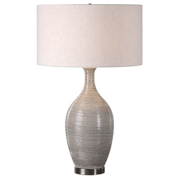 Elegant Textured Gourd Shaped Table Lamp, Gray Brown Earth Tones