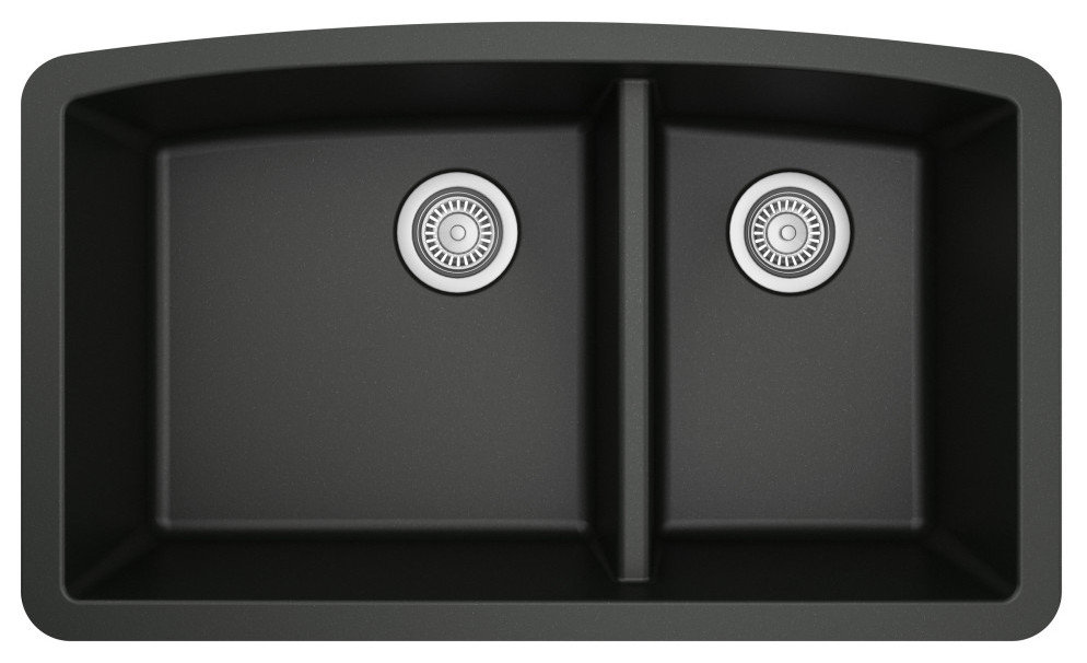 Karran Undermount Quartz 32" 60/40 Double Bowl Kitchen Sink, Black