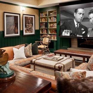 Home theater - rustic home theater idea in Dallas