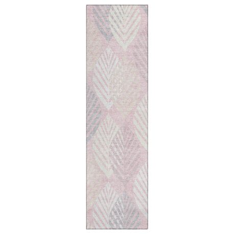 Machine Washable Indoor/Outdoor Chantille ACN744 Pink 2'3" x 7'6" Runner Rug