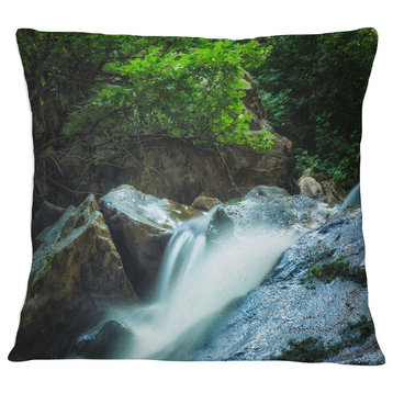 Water Slide over the Moss Landscape Printed Throw Pillow, 18"x18"