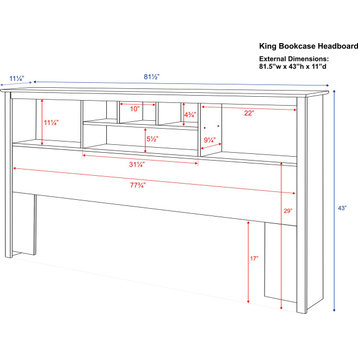 King Bookcase Headboard, Black