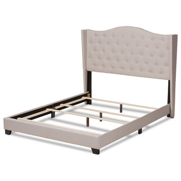 Alesha Modern and Contemporary Beige Fabric Upholstered Queen Size Bed