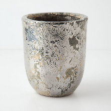 Contemporary Indoor Pots And Planters Metallic Crackle Herb Pot, Silver