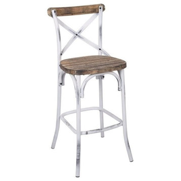 Pemberly Row 29" Transitional Metal Bar Stool in Walnut/Antique White