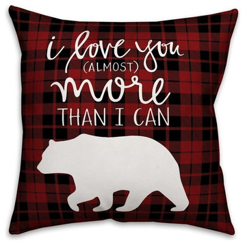 Red and Black Buffalo Plaid Bear 16"x16" Outdoor Throw Pillow