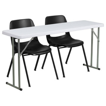 18"X60" Plastic Folding Training Table Set With 2 Black Plastic Stack Chairs