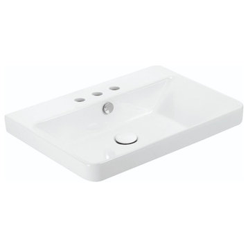 Luxury 60.03 WG Bathroom Sink in Glossy White with Three Faucet Holes