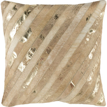 Latta Metallic Cowhide Pillow - Beige, Gold