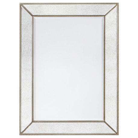 Champagne Bead Beveled Rectangle Solid Wood Frame Wall Mirror, 40"x30"