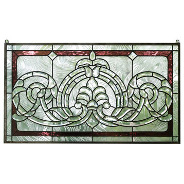 Handcrafted Stained Glass Clear Beveled Window Panel 34 W x 20 H inches