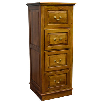 Legacy Solid Mahogany 4 Drawer File Cabinet, Light Brown Walnut