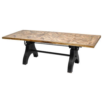 97" Large Industrial Adjustable Height Dining Table With Crank Cast Iron Base