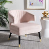 Retro Accent Chair, Black Legs With Gold Caps & Curved Tufted Back, Blush Pink