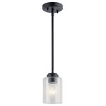 KICHLER - Winslow Black Mini Pendant 1-Light - The modern Winslow 1-light mini pendant in a Black finish with Clear Seeded glass shade pair beautifully with the linear arms, bringing light and dimension to a space.