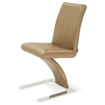 Modern Mesa Dining Chair in Champage Gold Leatherette and Stainless Steel