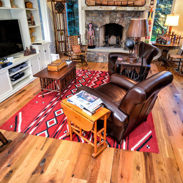 Oak floor and weathered timbers-- Home in Jackson, Wyoming