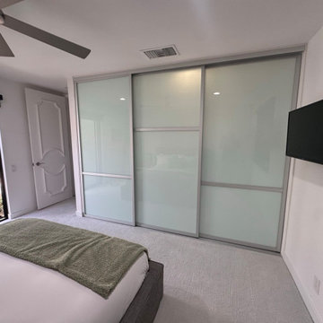 3 Panel / 3 Track Aluminum Frame Sliding Closet Doors with White Laminated Glass