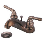Olympia Faucets - Accent Two Handle Bathroom Faucet, Oil Rubbed Bronze - Two Handle Lavatory Faucet Lever Handles 4-1/8" Reach, 1-3/4" From Deck to Aerator Washerless Cartridge Operation 3-Hole 4" Installation Brass Pop-Up Drain Assembly With 1.5 GPM Flow Rate