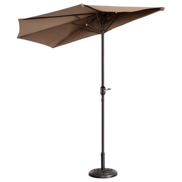 Villacera 9' Outdoor Patio Half Umbrella With 5 Ribs Brown