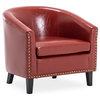 Tub Barrel Accent Chair Faux Leather, Red