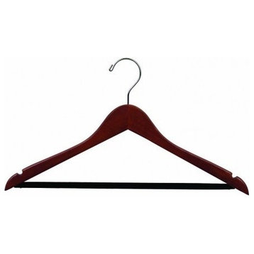 Wooden Suit Hanger With Velvet Bar, Walnut/Chrome Finish, Box of 50