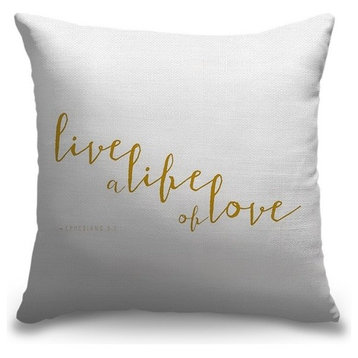 "Ephesians 5:1 - Scripture Art in Gold and White" Outdoor Pillow 16"x16"
