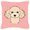 Checkerboard Pink Buff Poodle Canvas Fabric Decorative Pillow BB1258PW1414