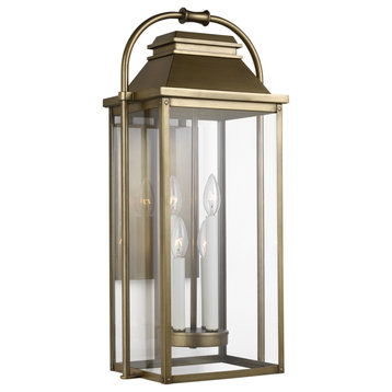 Wellsworth Four Light Lantern in Painted Distressed Brass