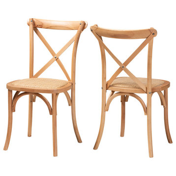 Noelle Mid-Century 2-Piece Dining Chairs, Natural Brown