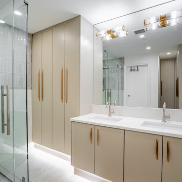 Coal Harbour Master Ensuite – Custom Millwork & Floating Double Vanity