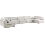Meridian Furniture - Serene Linen Textured Fabric Deluxe Comfort 7-Piece U-Shaped Sectional, Cream - There's lots to love about the Serene linen textured deluxe cloud-like comfort modular collection, and this piece is not an exception. The soft cream linen textured fabric is cozy and sleek to the touch while the overstuffed down/feather cushions provide gentle support so you can relax and unwind like a VIP. Customize your seating with this modular set by adding the pieces you like most. Latches under each piece make it easy to snap them into position for a look that's modern yet welcoming.