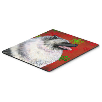 Keeshond Red & Green Snowflakes Christmas Mouse Pad/Hot Pad/Trivet