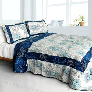 Shibumi Cotton 3PC Vermicelli-Quilted Floral Patchwork Quilt Set (Full/Queen)