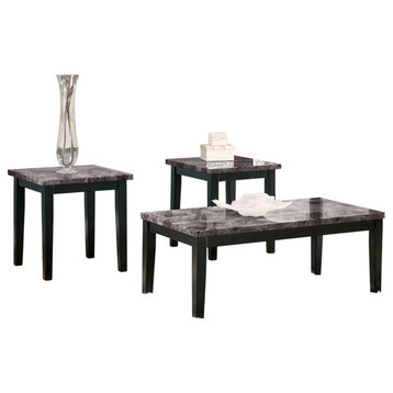 Benzara BM190138 Marble Top Table Set with Tapered Legs, Set of 3, Black/Gray