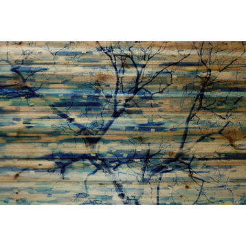 "Trees in Blue" Print on Natural Pine Wood, 36"x24"