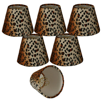 Royal Designs 5" Black/Brown Small Leopard Print Chandelier Lamp Shade, 6-Pack