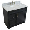 37" Single Sink Vanity, Dark Gray Finish With White Carrara Marble