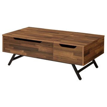 Benzara BM211087 Wooden Lift Top Storage & 1 Drawer Coffee Table ,Walnut Brown