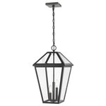 Z-Lite - Talbot 3 Light Outdoor Chain Mount Ceiling Fixture in Black - Illuminate an exterior front or back yard space with a classic fixture reflecting a charming village theme. Made from Midnight Black metal and clear beveled glass panels this generously sized three-light outdoor chain mount ceiling light brings a design-forward look to wrap up a tasteful and functional patio or porch space with soft lighting.andnbsp