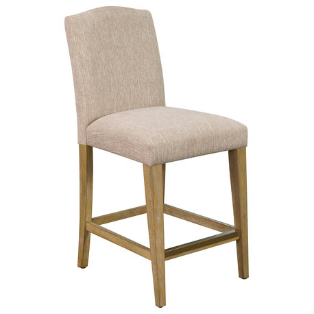 Martha Stewart Connor Upholstered 25" Counter Stool Natural Wood Finish, Tan