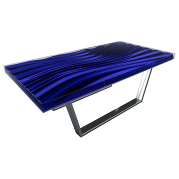 Modern Wave Coffee Table, Blue, Chrome Base