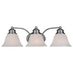 Maxim Lighting International - Malaga 3-Light Bath Vanity Sconce, Satin Nickel, Frosted - Brighten up your powder room with the classic Malaga Bath Vanity Fixture. This 3-light vanity fixture is beautifully finished in satin nickel with frosted glass shades to match your existing hardware. Whether hung over a pedestal sink or a full vanity, this fixture illuminates your space and sheds light on your morning and nightly routines.