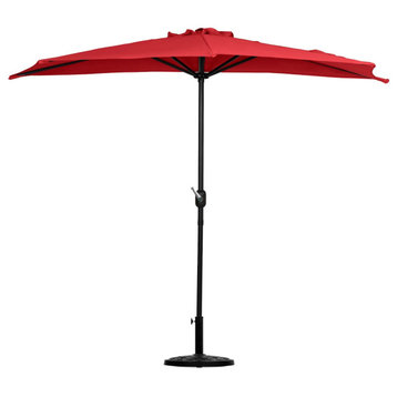 WestinTrends 9Ft Half Umbrella, Half Resin Base for Outdoor Patio Window Balcony, Red
