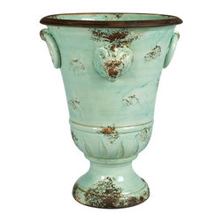Vietri Rustic Garden Large Aqua Lion Planter - Indoor Pots And Planters
