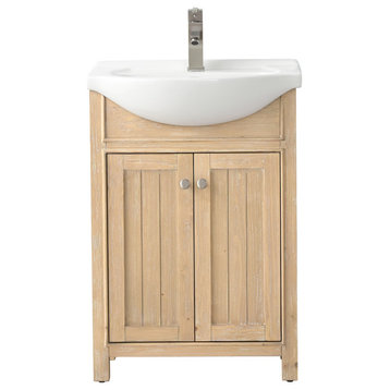 Marian 24 in. Single Sink Bath Vanity in Oak with White Porcelain Top