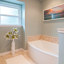 alcove tub in bathroom