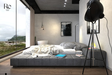 Свежая идея для дизайна: серо-белая спальня - отличное фото интерьера